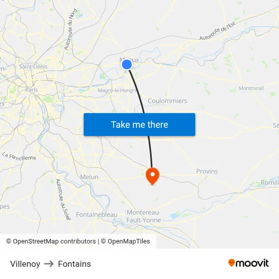 Villenoy to Fontains map