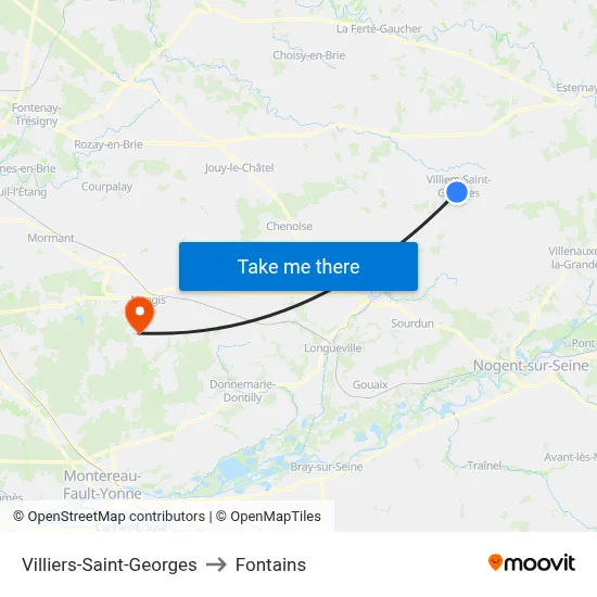 Villiers-Saint-Georges to Fontains map