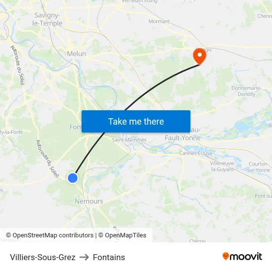 Villiers-Sous-Grez to Fontains map