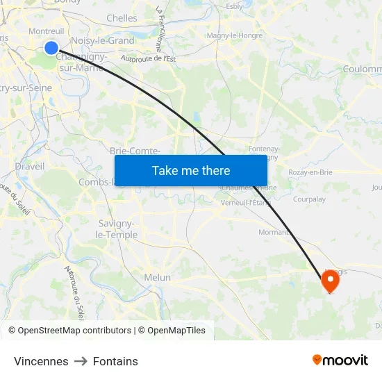 Vincennes to Fontains map
