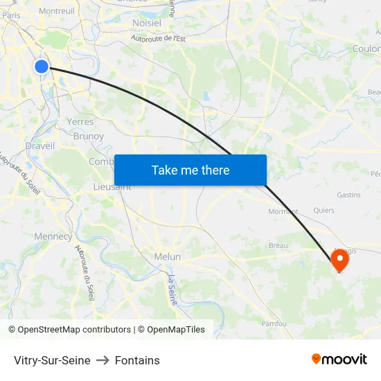 Vitry-Sur-Seine to Fontains map