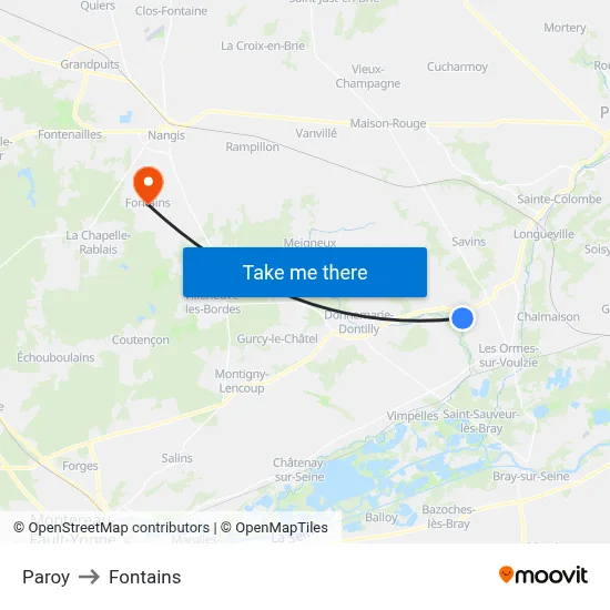 Paroy to Fontains map