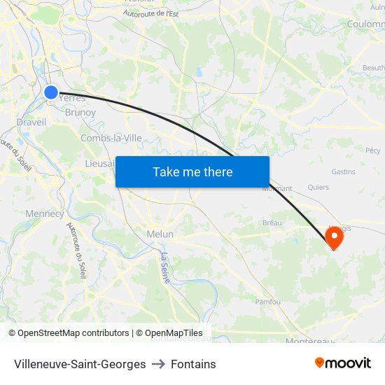 Villeneuve-Saint-Georges to Fontains map