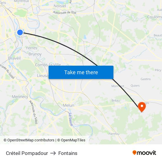 Créteil Pompadour to Fontains map