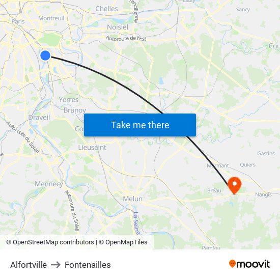 Alfortville to Fontenailles map