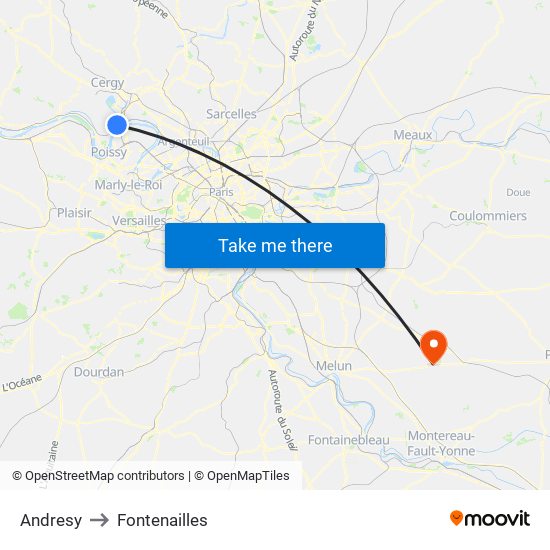 Andresy to Fontenailles map