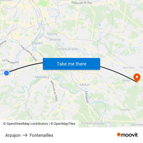 Arpajon to Fontenailles map