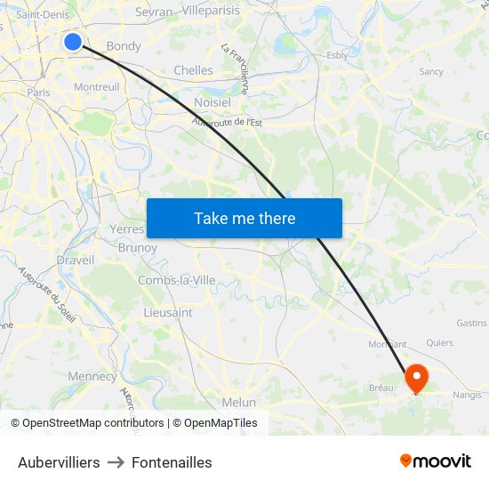 Aubervilliers to Fontenailles map