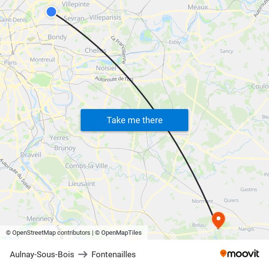 Aulnay-Sous-Bois to Fontenailles map