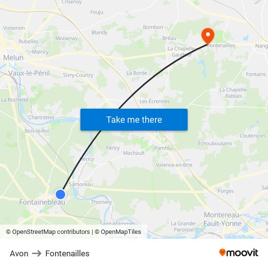 Avon to Fontenailles map