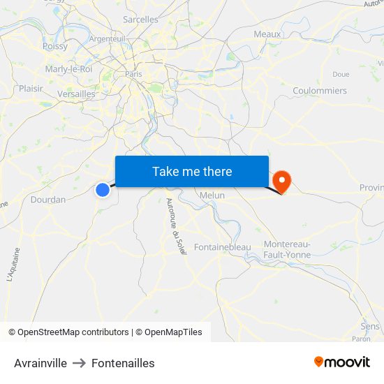 Avrainville to Fontenailles map