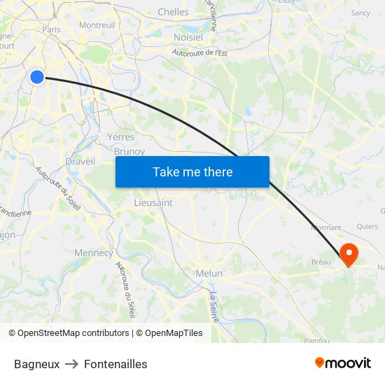 Bagneux to Fontenailles map