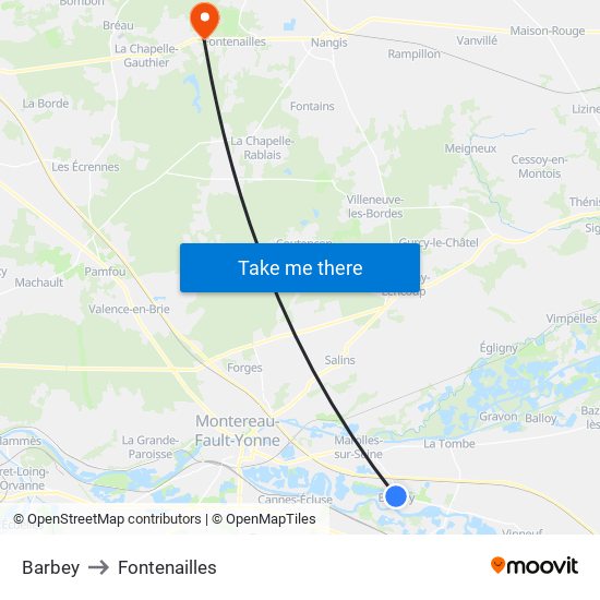 Barbey to Fontenailles map