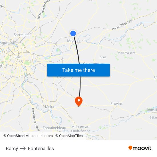 Barcy to Fontenailles map