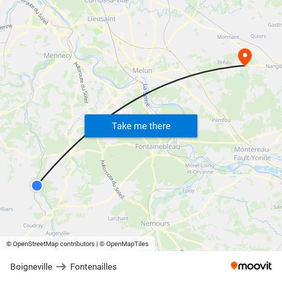 Boigneville to Fontenailles map
