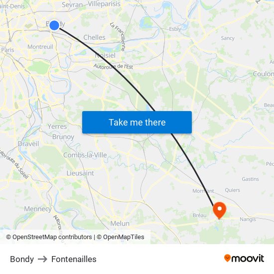 Bondy to Fontenailles map