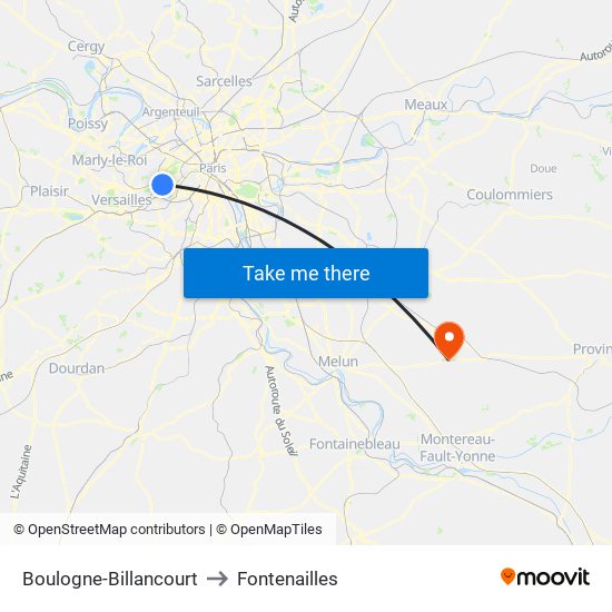 Boulogne-Billancourt to Fontenailles map