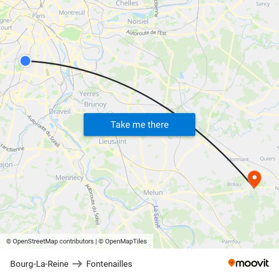 Bourg-La-Reine to Fontenailles map