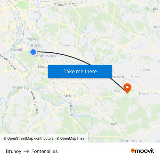 Brunoy to Fontenailles map