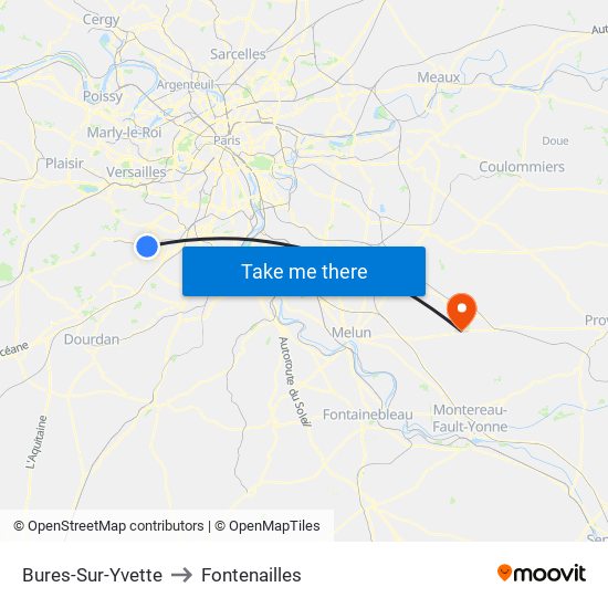 Bures-Sur-Yvette to Fontenailles map