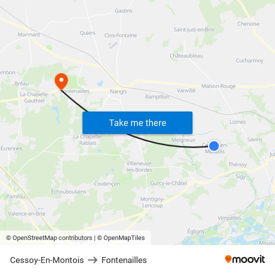 Cessoy-En-Montois to Fontenailles map