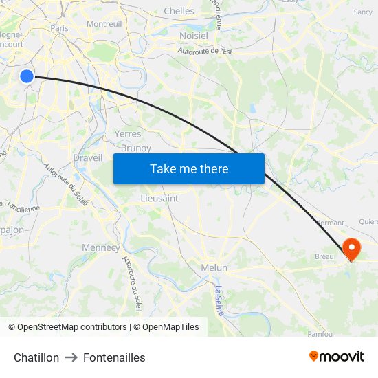 Chatillon to Fontenailles map