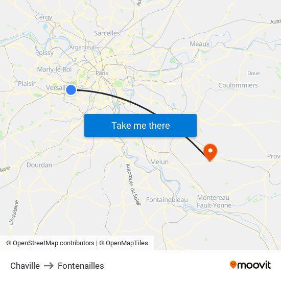 Chaville to Fontenailles map