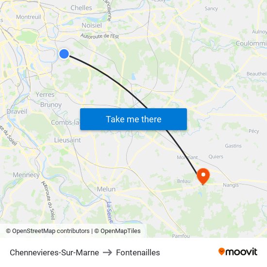 Chennevieres-Sur-Marne to Fontenailles map