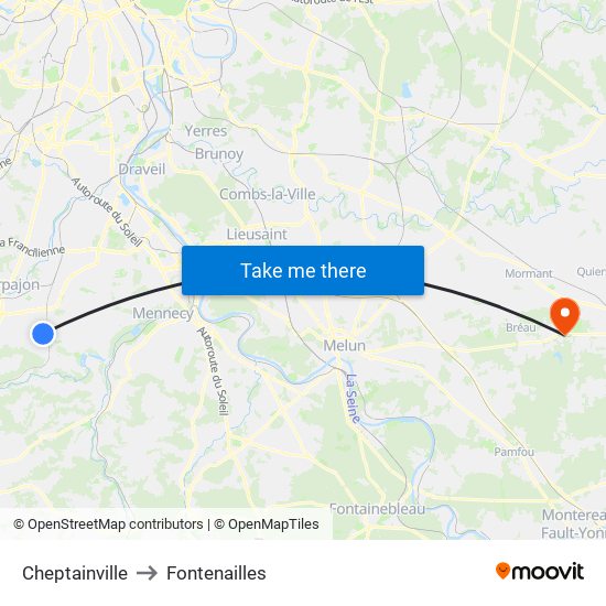Cheptainville to Fontenailles map