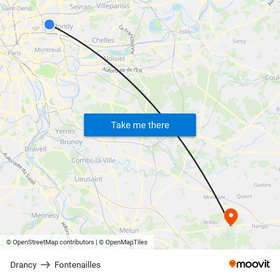 Drancy to Fontenailles map