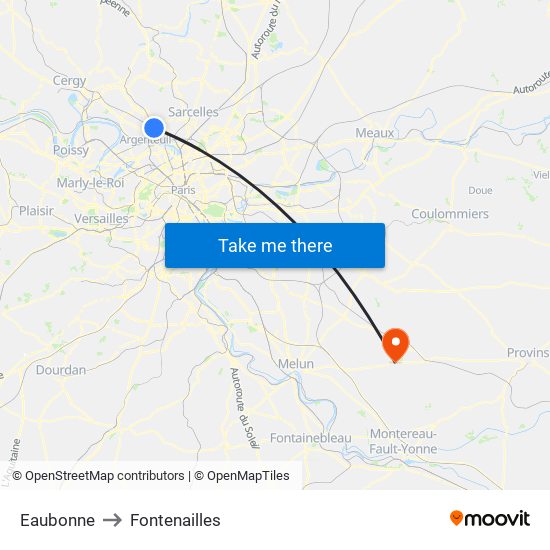 Eaubonne to Fontenailles map