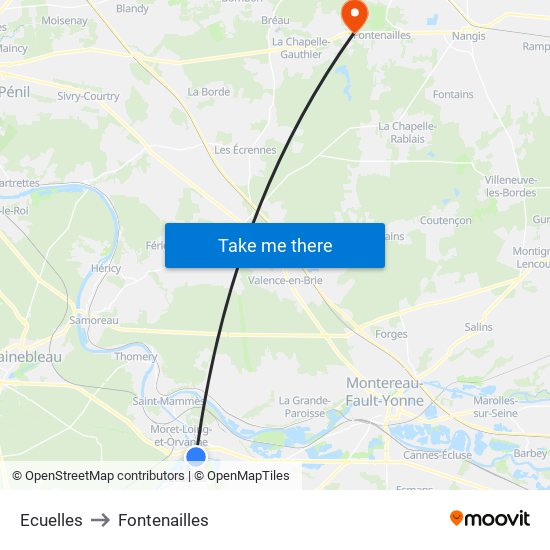 Ecuelles to Fontenailles map