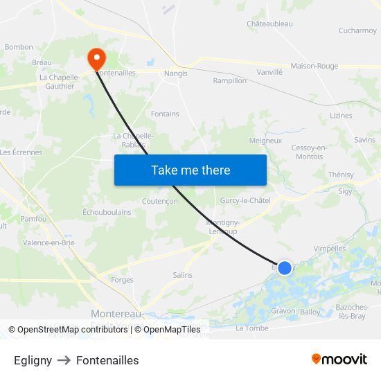 Egligny to Fontenailles map