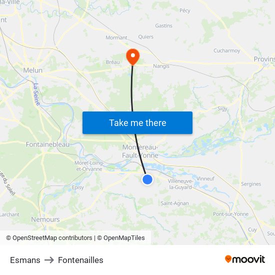 Esmans to Fontenailles map