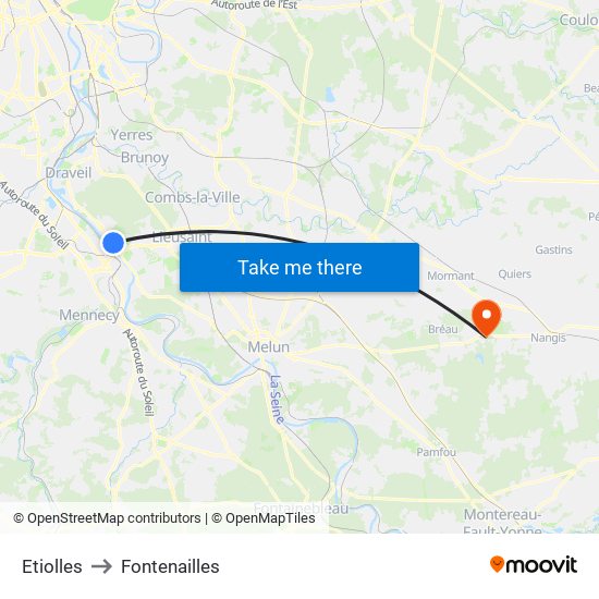 Etiolles to Fontenailles map