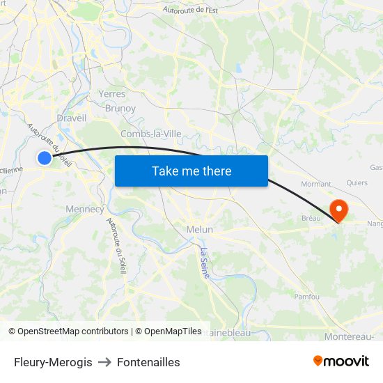 Fleury-Merogis to Fontenailles map