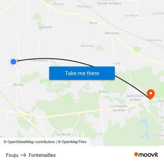 Fouju to Fontenailles map