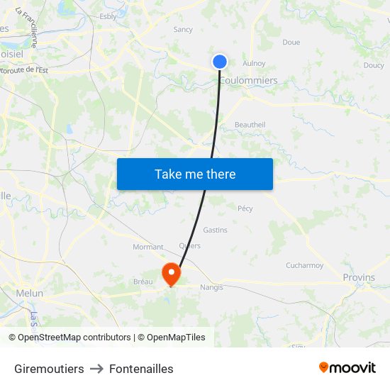 Giremoutiers to Fontenailles map