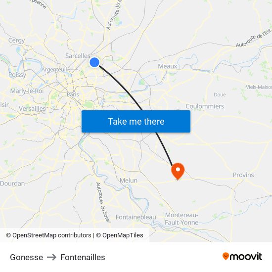 Gonesse to Fontenailles map