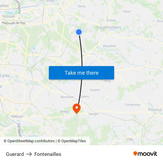 Guerard to Fontenailles map