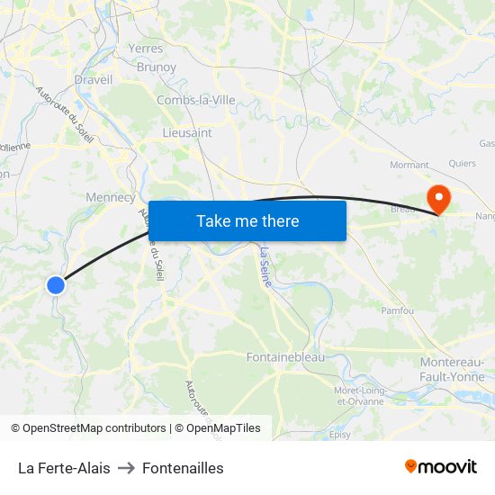 La Ferte-Alais to Fontenailles map