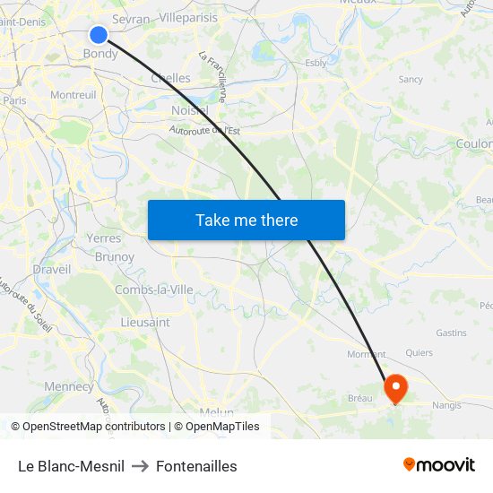 Le Blanc-Mesnil to Fontenailles map