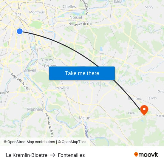 Le Kremlin-Bicetre to Fontenailles map