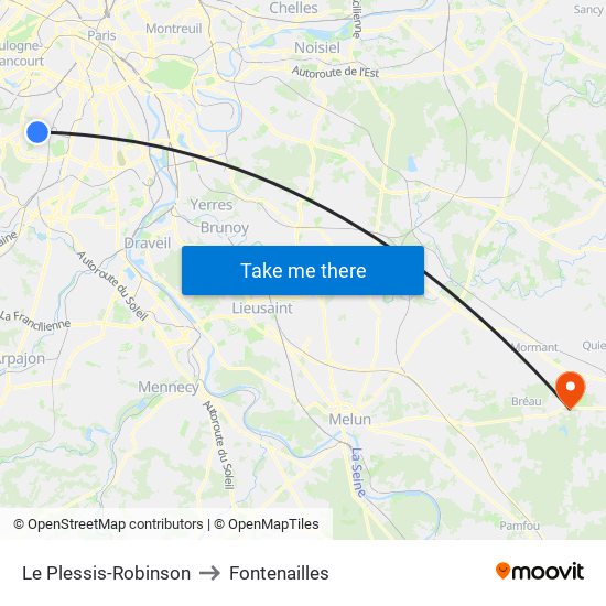 Le Plessis-Robinson to Fontenailles map