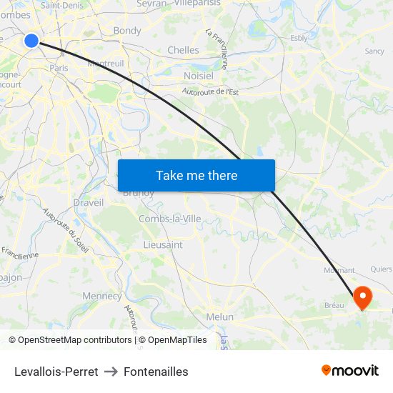 Levallois-Perret to Fontenailles map