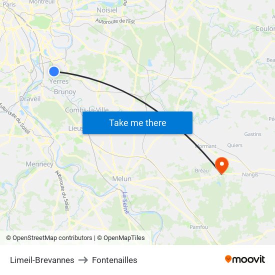 Limeil-Brevannes to Fontenailles map