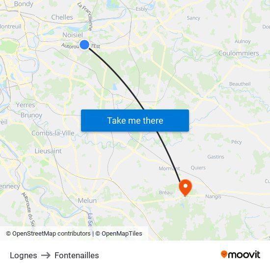 Lognes to Fontenailles map