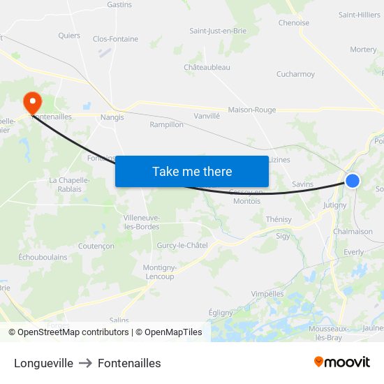 Longueville to Fontenailles map