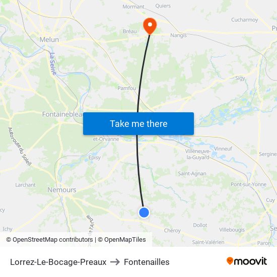 Lorrez-Le-Bocage-Preaux to Fontenailles map