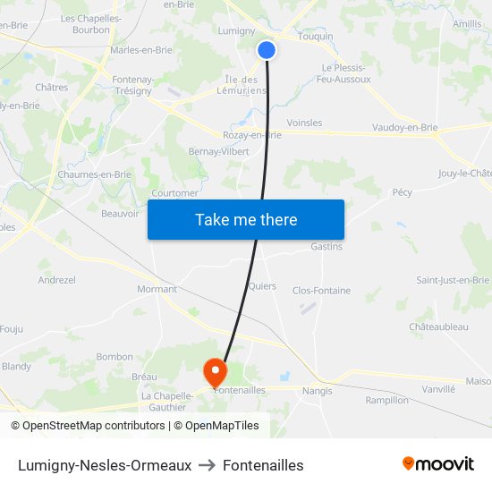 Lumigny-Nesles-Ormeaux to Fontenailles map